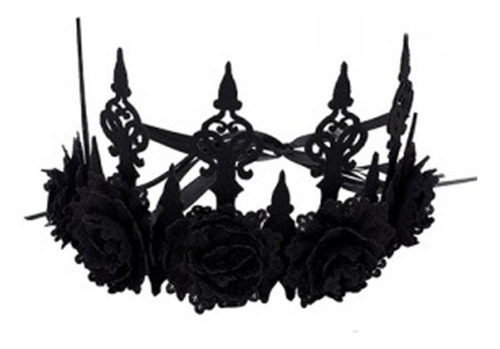 Corona Reina Gotica Halloween Disfraz Flores Negras