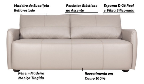Sofá Sala De Estar Lily 3 Lugares 200cm Couro Bege-gran Belo