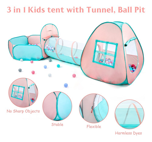 Tienda De Campaña Desplegable 3 En 1 Para Niños Con Túnel Y