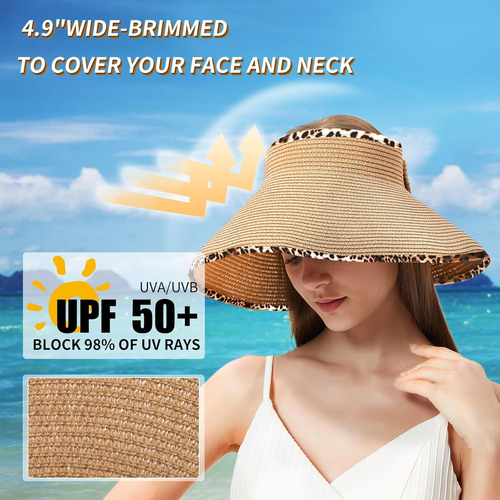 Visera Plegable De Paja Para Mujer Con Protección Solar