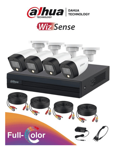 Dahua Fullcolorkit Dvr 4ch Wizsense + 4 Camaras 2mp Con Accs