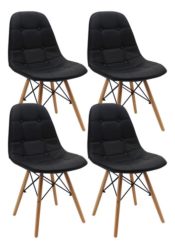 Kit X4 sillas BoxBot OR-1110 Eames acolchadas patas en madera con color de la estructura de la silla Negro
