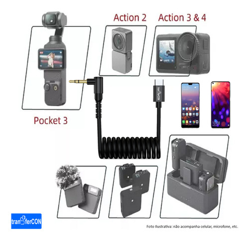 Cabo Microfone P/ Rode Hollyland Boya Celular iPhone Usb-c