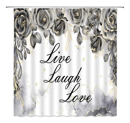 Live Laugh Love Cortina De Ducha Black Floral Rose Inspirati