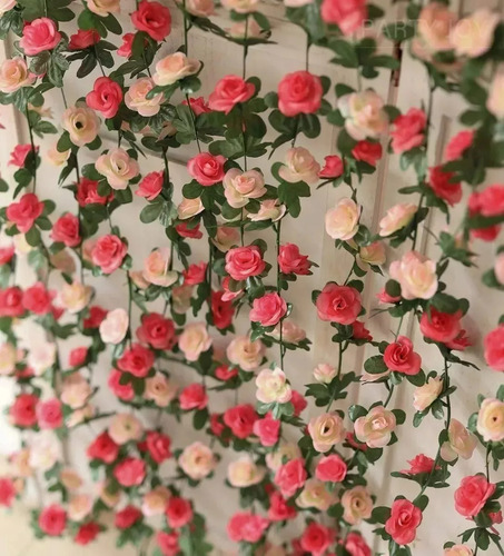 6pcs Guia Enredadera Con Rosas Artificial Decoración Flores