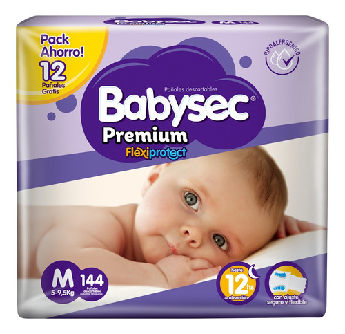 Pañales Babysec Premium Flexiprotect Talle M 144 Unid.