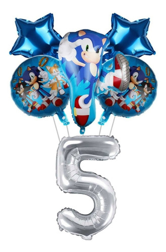 Set 5 Globos De Sonic Para Cumpleaños O Decoración 