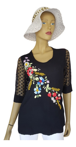 Blusa Ingrid Negra Bordados Cartago Edis