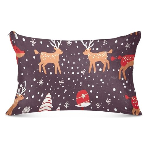 Funda Almohada Renos Navidad Negra 20 X 40  Con Cremallera