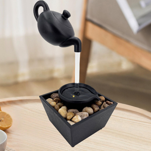 Fuente De Agua De Tetera Flotante Con Luz Y Piedras,