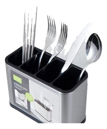 Dabeh Soporte De Utensilios De Cocina, Organizador De Encimera De Acero Inoxidable Con 4 Compartimentos, Ideal Para Escurrir Y Secar Cubiertos, Resistente Al Óxido (plateado)