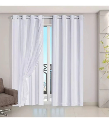 Cortina Corta Luz C/ Voil 2,60 X 1,70 Blackout Bloqueio 100% Cor Branco