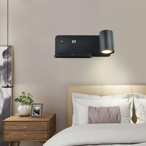 Luz De Pared Gu10 Con Puerto Usb Proyector De Negro Derecho
