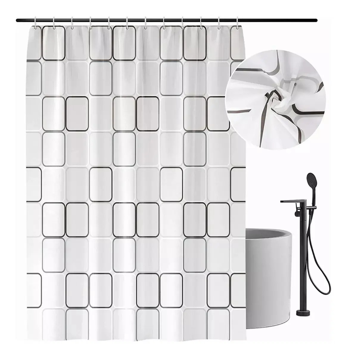 Cortina Baño Lavable Tela Impermeable Con Diseños+12 Ganchos Foofoo