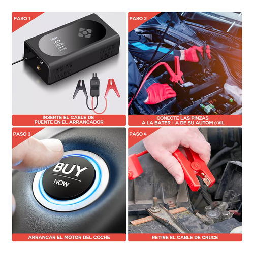 Arrancador Baterías Cargador De Auto Coche Portátil Inflable 6000a Con Inflador 150psi Negro