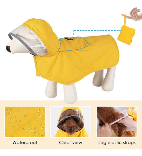 Chaqueta De Lluvia Para Perros Tamaño Xl Con Capucha Transpa