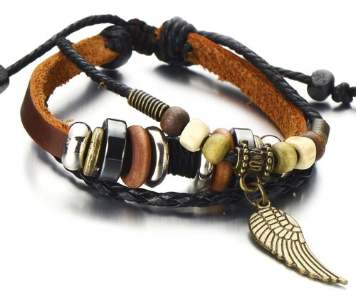 Coolsteelandbeyond Pulsera De Cuero Marrón De Múltiples Hilo