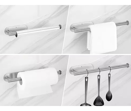 Porta Rollo de Cocina Inomax – Adhesivo 3M, Acero Inoxidable Negro, Fácil Instalación