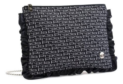 Bolso Clutch Mujer Textil Prada Mx 510207 Acabado De Los Herrajes Níquel Color Negro Y Blanco