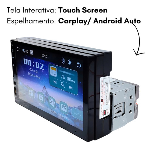 Multimídia 1din H-tech Espelhamento Usb Bluetooth Full Touch