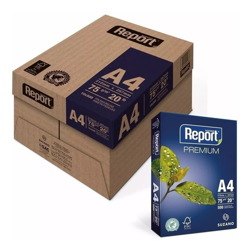 Papel Sulfite Report A4 75gr Caixa Com 5000 Folhas 10 Resmas