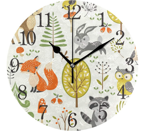 Reloj De Pared Lindo Del Bosque Animales Árboles, Setas, Bay