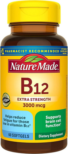 Nature Made Vitamina B12 3000 Mcg Sublingual Con 60 Softgels Sabor Sin Sabor