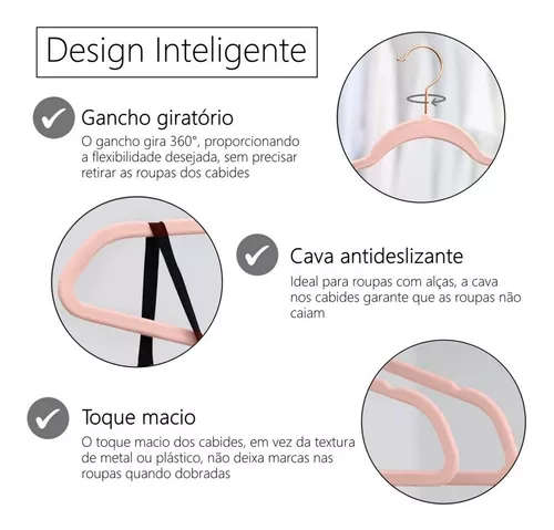 Kit 50 Unidades Cabides Infantis Reforçado Roupa Infantil Bebê Cor: Rosa