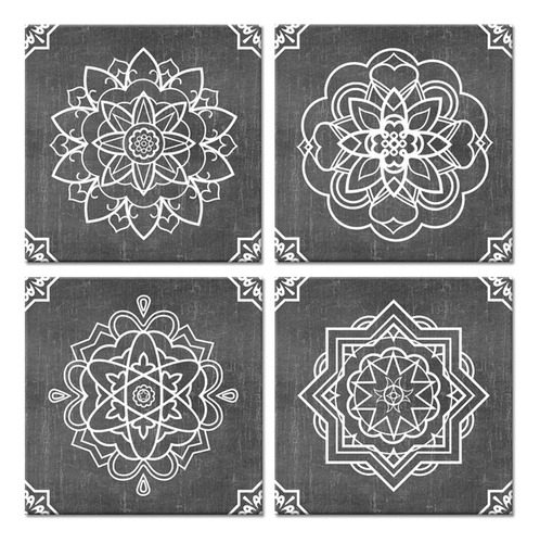 Zlove 4 Piezas De Mandala Boho Flor Lienzo Arte De Pared Abs