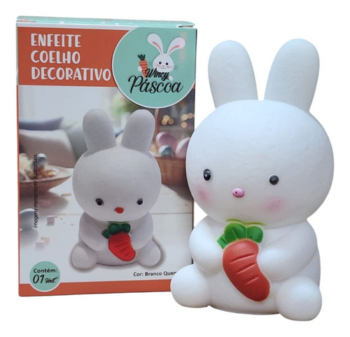 Luminária Coelho Com Cenoura Enfeite Decorativo Para Pascoa Estrutura Branco Bateria