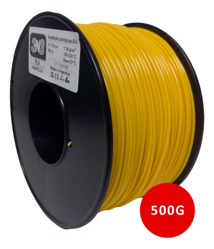 3n3 Pla filamento 1.75mm 1kg color amarillo