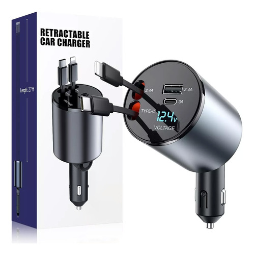 Cargador Para Carro 120w Rápido Con Cable Retráctil 80cm