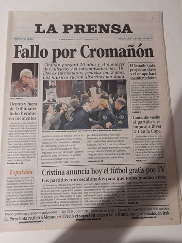 Diario La Prensa Tragedia Cromañon Chaban Callejeros 08 2009