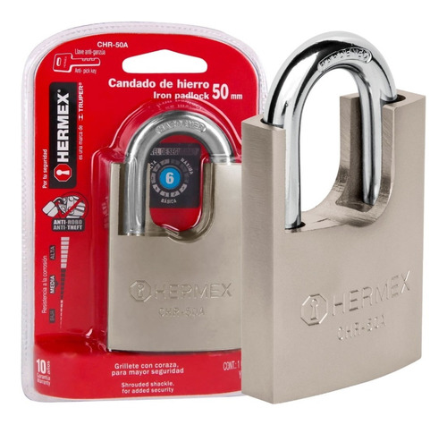 Candado Hierro Coraza, 50mm, Llave Anti-ganzúa Hermex 43313