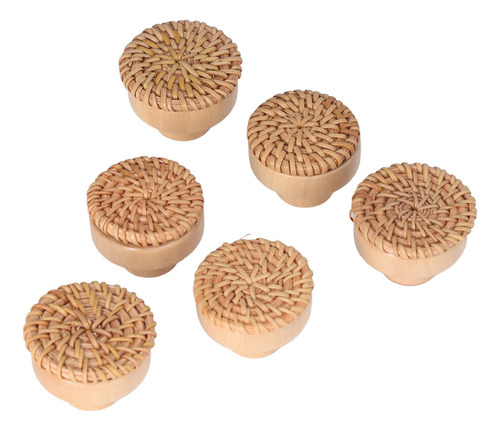 Perillas De Armario De Madera De Ratán, 6 Unidades, Redondas