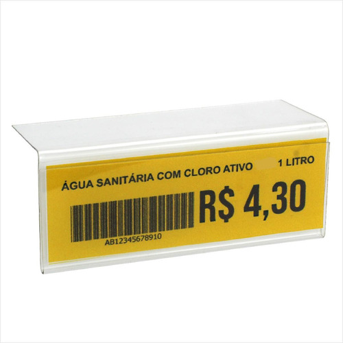 50 Régua Porta Etiqueta Preço L Prateleira Gondola 10x3,5cm
