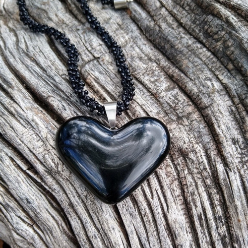 Set De Collar De Corazón Grande De Vidrio Con Aretes
