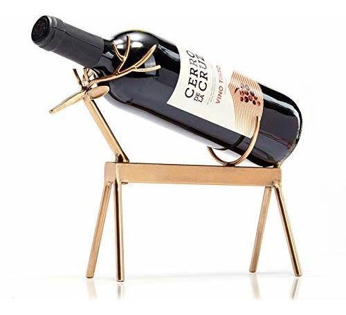 Aayla 8.5 H Gold Reindeer Wine Holder - Tabletop Wine Bottle