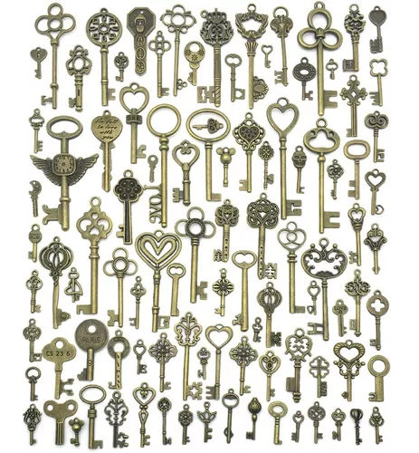 JIALEEY Vintage Skeleton Keys, Wholesale Bulk Lots Mixed Set of 100 Antique  Bronze Brass Skeleton Castle Dungeon Pirate Keys, 10.5oz/300g