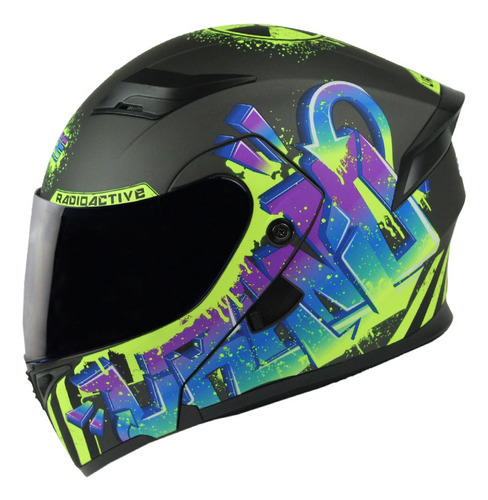 Casco Abatible Edge Uranio Certicado Dot Moto Visor Solar Color Gris/Verde Tamaño del casco Talla XL (61 - 62 cm)