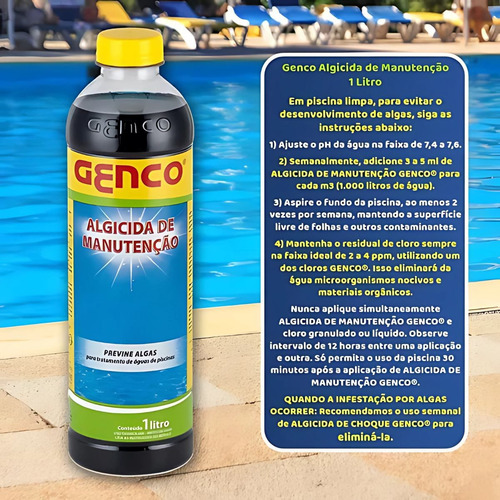 Kit Piscina Genfloc Clarifica + Algicida Manutenção 1l Genco