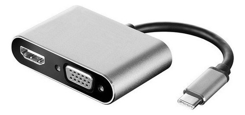 Adaptador 2 Em 1 Tipo C Para Hdmi Vga Macbook Celular Knup Cor Prateado