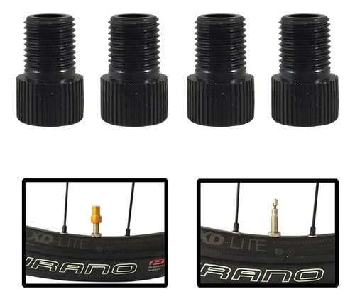 Set 4 Negro Presta Valve Adaptador Bicicleta Para Carretera