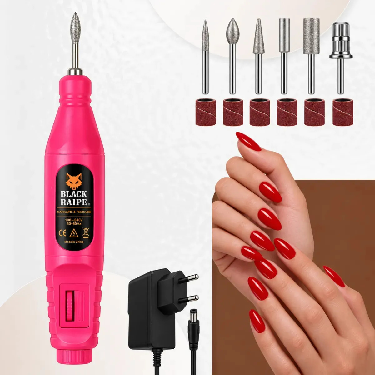 Lixadeira Elétrica De Unha Profissional Motor Unhas Gel Acrigel Nail Drill Manicure Pedicure Com Brocas Lixas Controle De Velocidade Bivolt Kit Completo Black Raipe