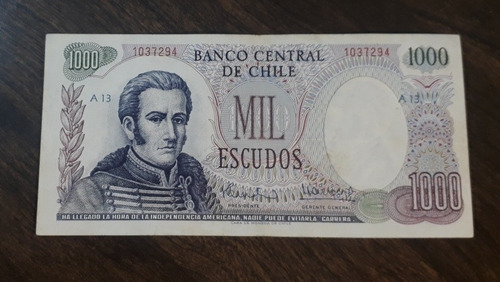 Billete Chile 1000 Escudos. Muy Bueno!!!!