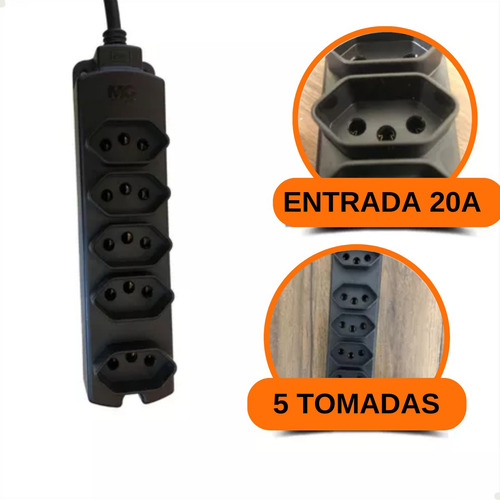 Extensão Elétrica 15 Metros 10/20a Cabo Reforçado Cor Preto