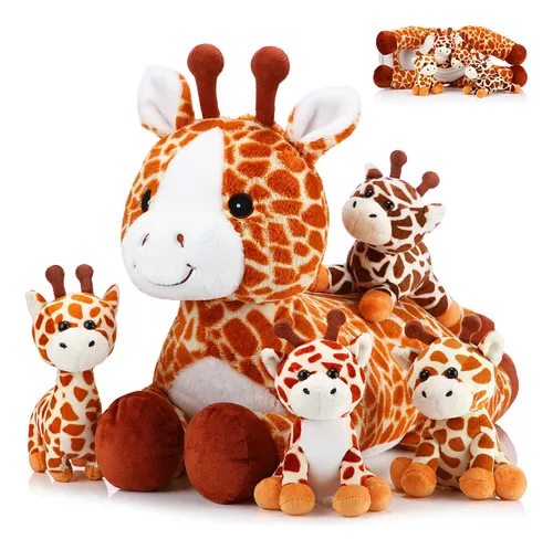 Juego de animales de peluche de jirafa gigante, juguete de jirafa de felpa  grande de 47 pulgadas con pájaro, cesta, hojas y tarjeta, jirafa grande y