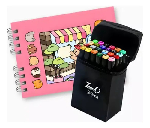 Kit Livro De Colorir Bobbie Goods Capa Dura + Conjunto De Canetinhas 24 Cores Ponta Dupla
