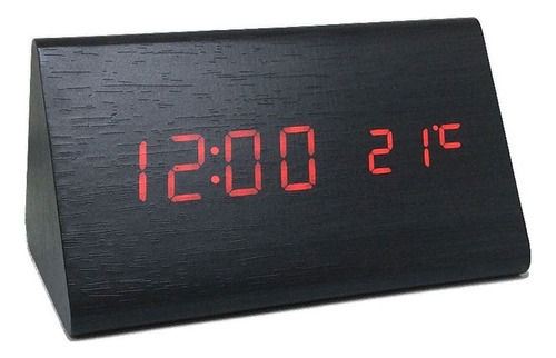 Reloj Despertador Escritorio Triangulo Led(fecha/temp) Color Negro Con Led Roja