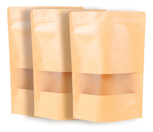 Saco Kraft C/visor 12x20+4cm Stand Up Pouch Unid 50